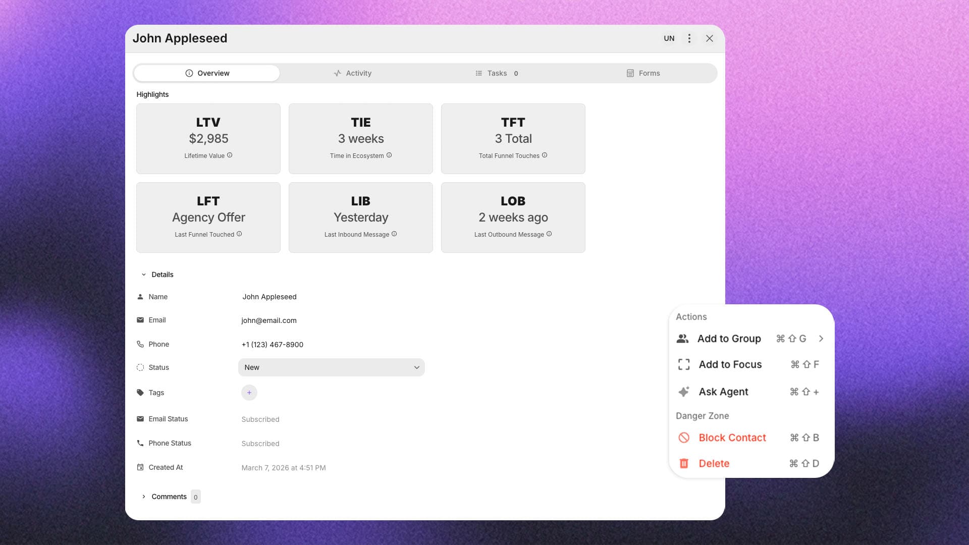 Fig CRM in the marketing workspace