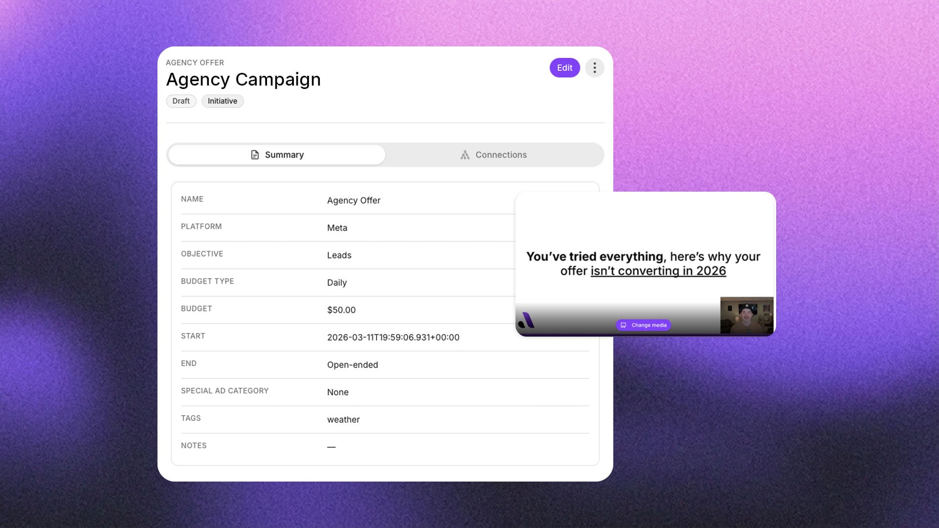 Fig ad management in the marketing workspace